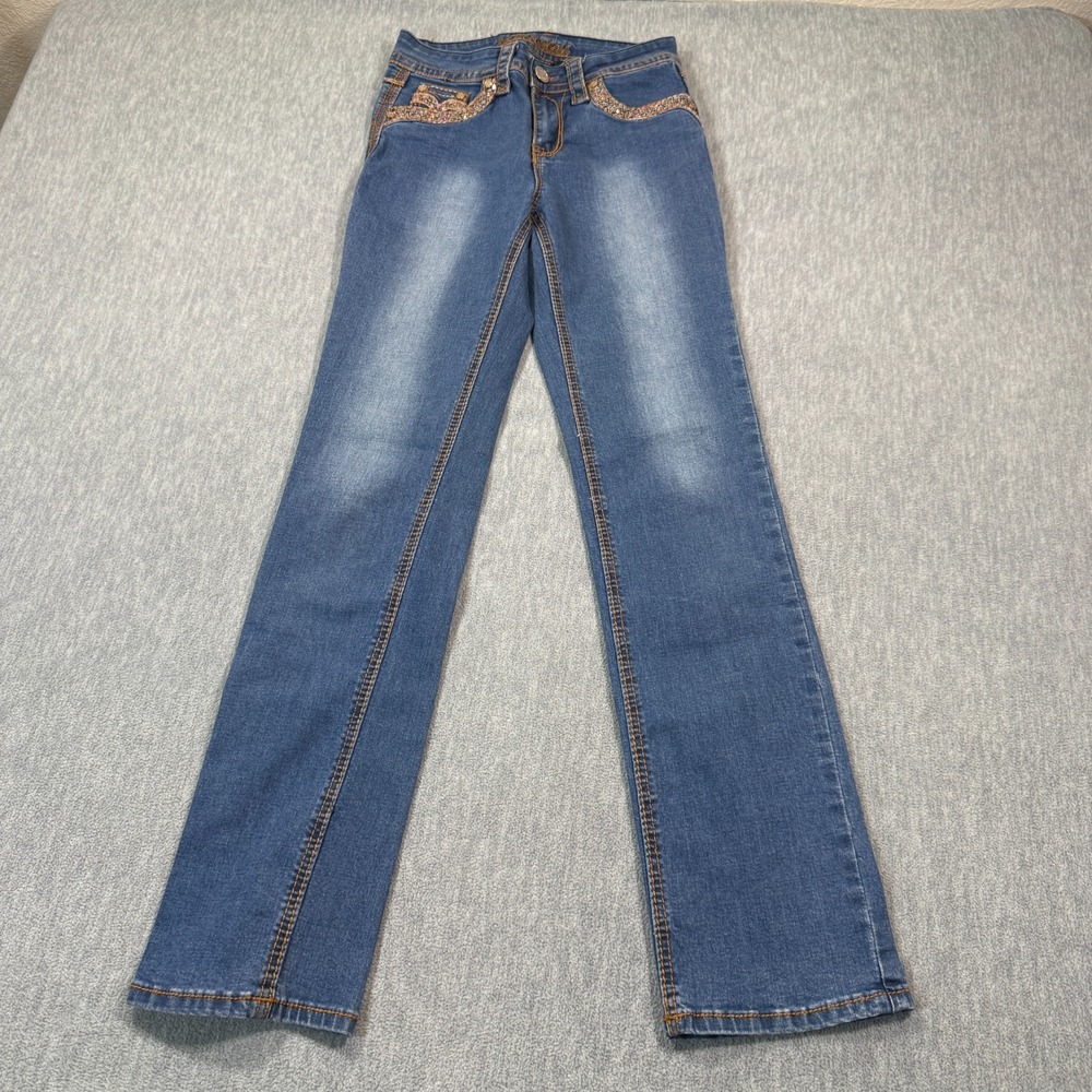 Lamasini Jeans Women 3 Blue Flare Stretch Embroidered Y2K Denim Skinny Leg‎